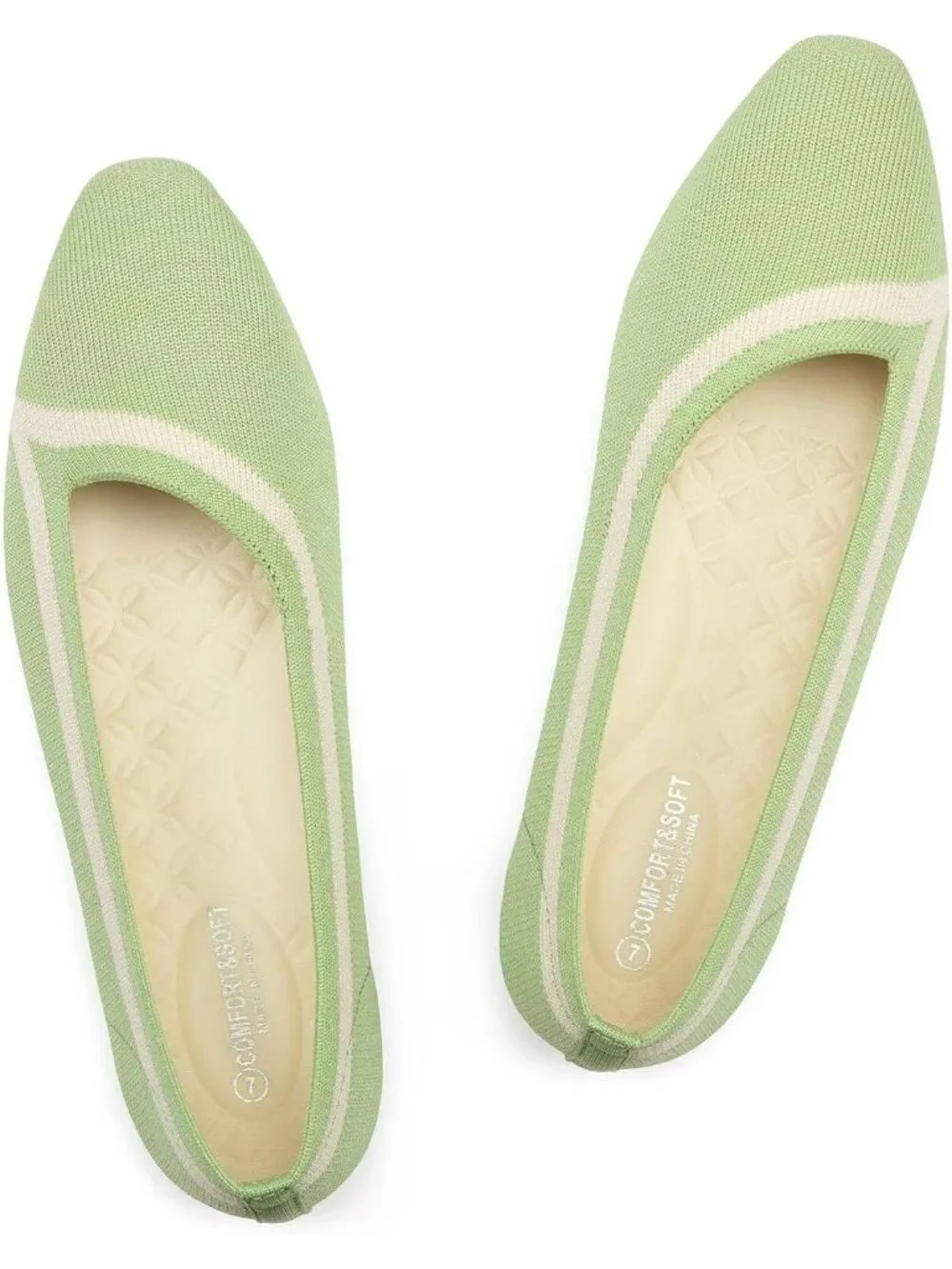 Frank Mully Women's Green Rubber Knitted Square Toe Comfortable Slip On Flats